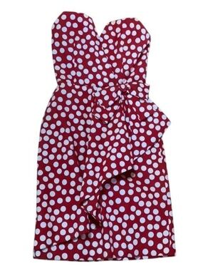 RARE Victor Costa strapless ruby red bow polka dot cocktail dress Sz 12